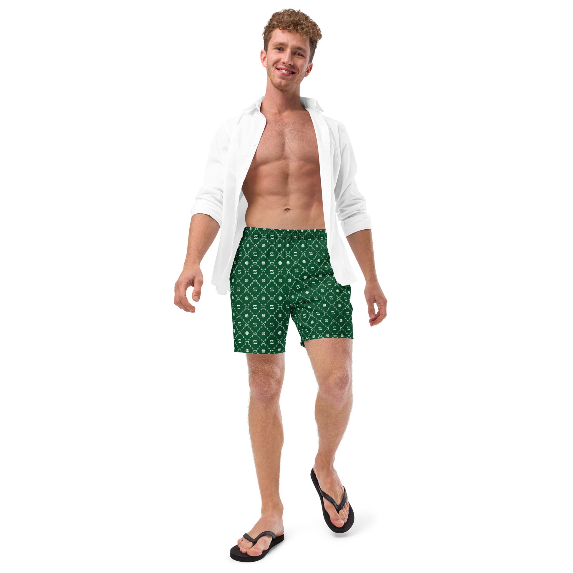 Zayndeellani Men's Monogram Swim Shorts Green - Zayndeellani